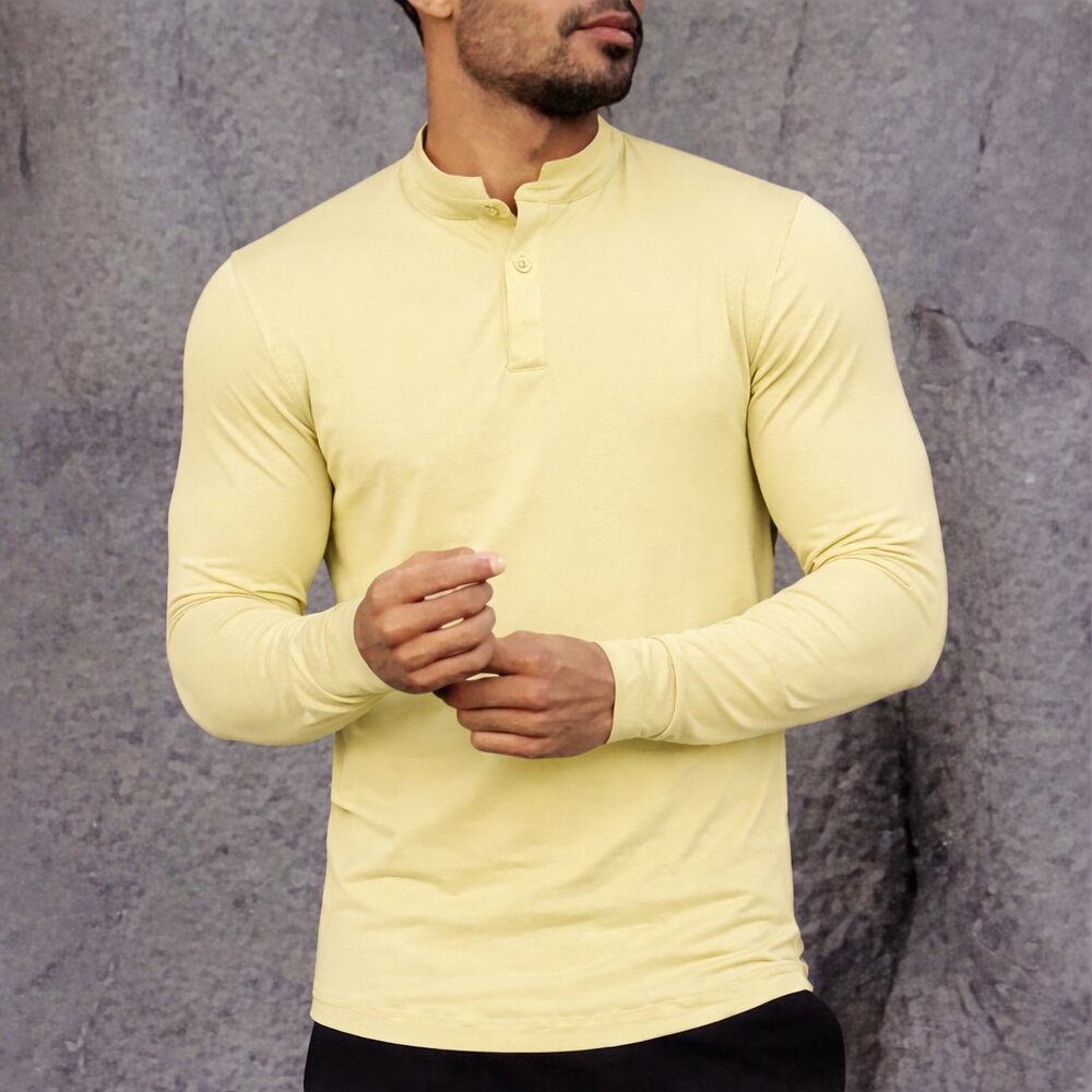 Mantra Performance Long Sleeve Henley Signature Polo Shirt Buttercup Yellow XL